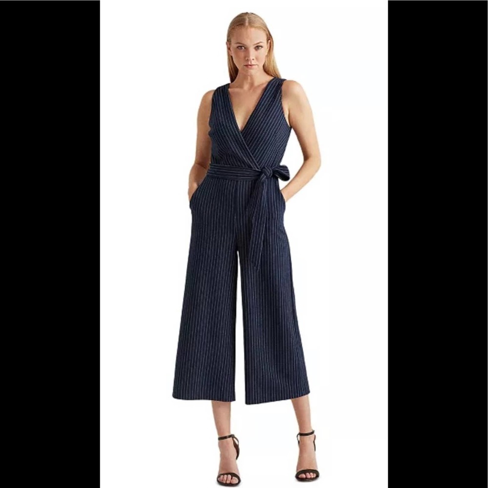 Ralph Lauren Navy Sleeveless Pinstripe Jumpsuit